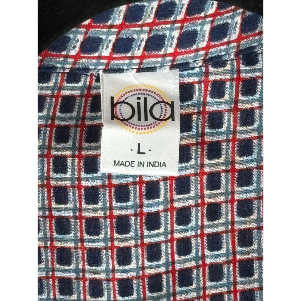 Bila Women's Plaid Long Sleeve Button Up Shirt Ruffle Trim Blue Red Large - Picture 4 of 8